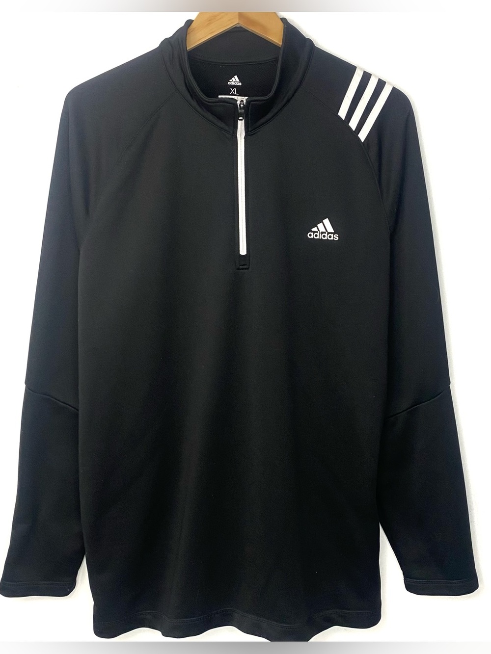Adidas Golf Mens Black 3 Stripe 1/4 Zip Pullover Activewear Sweatshirt Jacket XL